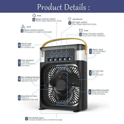 3-in-1 Humidifier Cooling Fan - side view